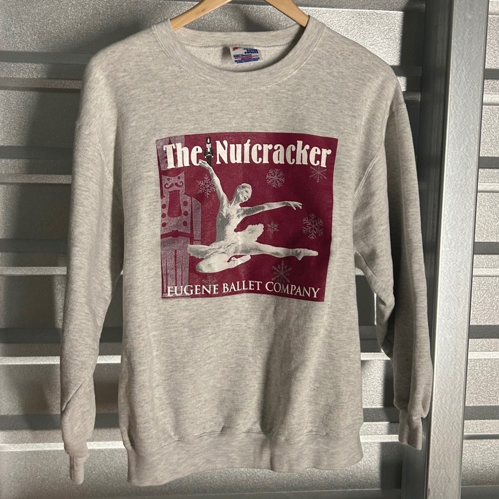 VINTAGE Jerzees Sweatshirt Unisex Medium Gray The Nutcracker Eugene Ballet Dance